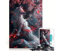 White Kitsune Fox Jigsaw Puzzles1000 Pieces Recall Skill Fun Professional Grade Cutting Thoughtful Gift for Mind Activity (38x26cm)