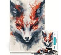 White Kitsune Fox Painting 1000 Piece Jigsaw Puzzles Mind Challenge Toy High Precision Die Cut Amusing Challenge for Waiting Time (38x26cm)