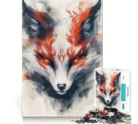 White Kitsune Fox Painting 1000 Pieces Puzzles for Teenagers Mind Boost Fun High Accuracy Cutting Craft Calming Mental Break Activity (38x52cm)