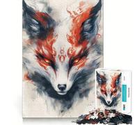 White Kitsune Fox Painting Jigsaw Puzzles 1000 Cognitive Skill Toy Smooth Burr Free Surface Relaxing Indoor Group Activity (50x75cm)