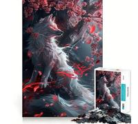 White Kitsune Fox Puzzle for Adults 1000 Pieces Memory Play Game Firm Fit Secure Assembly Meaningful Connection Building Game (50x75cm)