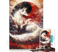 White Kitsune Fox Yin Yang Jigsaw Puzzles1000 Pieces Recall Skill Fun Professional Grade Cutting Thoughtful Gift for Mind Activity (38x52cm)