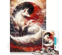 White Kitsune Fox Yin Yang Puzzle for Adults 1000 Pieces Memory Play Game Firm Fit Secure Assembly Meaningful Connection Building Game (50x75cm)