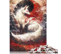 White Kitsune Fox Yin Yang Puzzles Jigsaw Puzzle 500 Pieces for Adults Creative Jigsaw Puzzles Difficult Puzzle Challenging Game Gift Toys Teens Family Puzzles 500pcs (52x38cm)