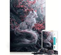 White Kitsune Sakura Tree Jigsaw 1000 Pieces for Teenagers Mind Boost Fun Zero Gap Captivating Leisure for Cozy Indoors (50x75cm)