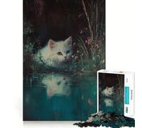 White Kitten by The Pond 1000 Piece Puzzle For Adults Mind Skill Play Laser Cut for Flawless Fit Rewarding Activity for Rainy Days (38x26cm)