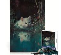 White Kitten by The Pond Adult Jigsaw Puzzle1000 Pieces Intellect Skill Peaceful Fun Ideal Fit Perfect Present (38x52cm)