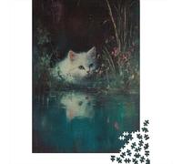 White Kitten by The Pond Jigsaw Puzzle 1000 Pieces for Cat Families, 52x38cm/1000pcs