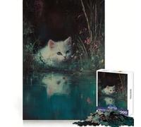 White Kitten by The Pond Jigsaw Puzzles 1000 Pieces for Adults Mind Power Mind Soothing Fun Uniform Edges Thoughtful Gift (50x75cm)