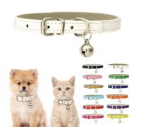 White Kitten Collar with Bell, Soft Pu Leather Small Dog Collars Adjustable Buckle for XXS XS Extra Small Medium Tiny Female Male Boys Girls Pets Puppy Cats Teacup Yorkie XX-Small