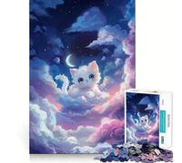 White Kitten Dreamworld Jigsaw Puzzle 1000 Think Boost Game Tight Lock No Loose Pieces Interactive Brain Challenge for Home (50x75cm)