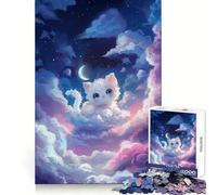 White Kitten Dreamworld Jigsaw Puzzles 1000 Pieces for Adults Mind Power Mind Soothing Fun Uniform Edges Thoughtful Gift (50x75cm)