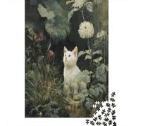White Kitten in The Garden Jigsaw Puzzles for Adults And Kids. 1000 Pieces Whimsical Challenge Toy Educational Game Home Decor 70x50cm/1000pcs