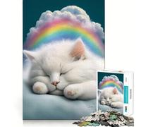 White Kitten Sleeping 1000 Piece Jigsaw Puzzles Mind Challenge Toy High Precision Die Cut Amusing Challenge for Waiting Time (50x75cm)