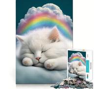 White Kitten Sleeping Jigsaw for Adults1000 Pieces Brain Focus Game Precision Cut Smooth Edges Amusing Challenge for Waiting Time (38x26cm)