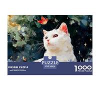 White Kitty Sits in The Grass 1000 Piece Eco-friendly Paper Jigsaw Puzzles Cozy Kitten Stress Releasing Creative Game Puzzles for Toddlers 38x26cm/1000pcs