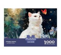 White Kitty Sits in The Grass 1000 Piece Eco-friendly Paper Jigsaw Puzzles Cozy Kitten Stress Releasing Creative Game Jigsaws For Adults And Kids 52x38cm/1000pcs