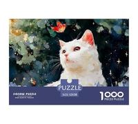 White Kitty Sits in The Grass 1000 Piece Premium Cardstock Jigsaw Puzzles Cozy Kitten Vibrant Imagery Educational Toys Puzzles for Toddlers 52x38cm/1000pcs
