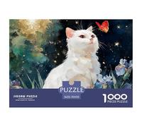 White Kitty Sits in The Grass 1000 Piece Sturdy Cardboard Jigsaw Puzzles Cozy Kitten Stress Releasing Creative Game Jigsaws As Home Decoration70x50cm/1000pcs