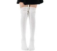 White Knee High Socks for Women, 60cm Long Sock Thigh High Knit Over Knee Socks Womens, Thick Knitted Knee-High White Stockings for Ladies, Winter Leg Warmers