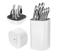 White Knife Block Without Knives Ninonly 3 in 1 Universal Square Knife Block with Scissors Slot and Sharpening Rod Detachable Kitchen Knife Holder for Easy Cleaning Space Saver