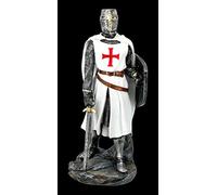 White Knights Templar Figurine with Shield and Sword | Templar Decorative Figurine Statue Sculpture Medieval Figurine Height 30 cm
