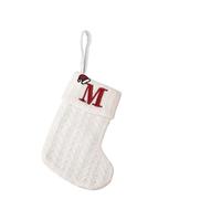 White Knitted Christmas Stocking Having Snowflake Alphabet Design - 20 X 10 Cm Holiday Tree Ornament Bag or Decorative Hanging Sock for Kids (1 Pack)(N)