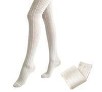 White Knitted Tights, Vertical Striped Hollow-Out Lace Patterned Pantyhose with Openwork Design, Stretchy Breathable Soft Comfortable Sheer Stockings, Everyday Fashion Legwear Accessory for Women