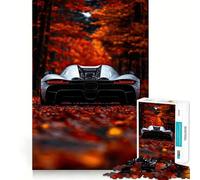 White Koenigsegg Regera Supercar in Autumn Jigsaw Puzzle 1000 Piece Creative Skill Toy Clean Cut Sturdy Components Travel-friendly Brain Game Gift (50x75cm)