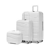 (White) KONO 3PCS Set 20Inch & 28Inch Hard Shell Suitcase 4 Wheels PP Luggage With Vanity Case