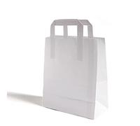 [ ] White Kraft SOS Paper Carrier Bags | Takeaway Bags with Flat Handle 100% Recyclable | Small, Medium and Large Paper Bag for Gifts, Party Favor, Packaging, Retail (Medium)
