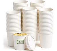 White Kraft Soup Cups Containers With Lids Disposable 12Oz Takeaway Paper Soup Bowls Ice Cream Containers X 50Pk