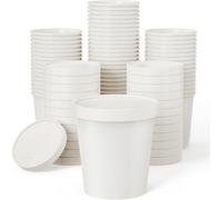 White Kraft Soup Cups Containers With Lids Disposable 16Oz Takeaway Paper Soup Bowls Ice Cream Containers X 100Pk