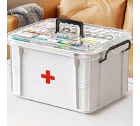 White-L Double Layer Medicine Organiser - Portable First Aid Box with Multi Grid Storage for Home & School