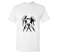 (White, L) Gemini Twin Zodiac Horoscope Astrological Symbol Sign Men T Shirt Tee Top