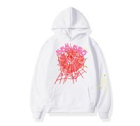 (White, L) Hip-hop artist's letter 555555 spider web print hoodie for men