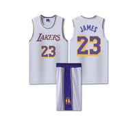 (White, L) James jersey No. 23 Lakers children's basketball uniform set