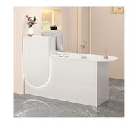 White L-Shaped Reception Desk with Drawer Small Office Checkout Counter Space-Saving Design Easy to Install 120CM/47.3IN Perfect for Home or Business Use