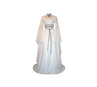 (White, L) Womens Dress Medieval Vintage Victorian Renaissance Gothic Costume Gown Dress