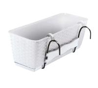 (White, L49.2cm x W17.2cm x H17.4cm) Hanging Flower Box Planter Basket Self Watering Rattan Look Plastic Rectangle
