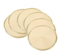 White Label 6-piece set, PP-woven bright thread tassel placemat Beige + gold tassel，round 38cm, hand-woven with PP material, perfect for wiping and cleaning, and shining at holiday parties and wedding