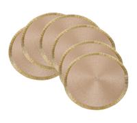 White Label 6-piece set, PP-woven bright thread tassel placemat Straw Yellow + Gold Tassel，round 38cm, hand-woven with PP material, perfect for wiping and cleaning, and shining at holiday parties and