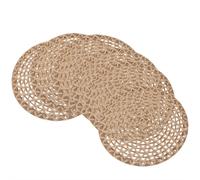 White Label 6pcs Non-Slip 38cm Round Placemats，Jute Wavy Weave Placemat, Heat & Moisture Resistant Coasters for Dining Table, Kitchen, Farmhouse, Christmas Party Decor - Ideal for Home, Restaurants, H