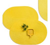 White Label PP Placemats Set of 6 for Dining Table，PP oval placemat BL lemon yellow， Washable Woven Vinyl Non-Slip 18x12 inches Placemat Heat-Resistant Durable Table Mats for Dining Table Easy to Clea