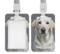 White Labrador Badge Holder with Lanyard - Waterproof Hard Plastic ID Card Holder Professional Name Tag Vertical ID Card Name Badge for Office Nurse Doctor Teacher