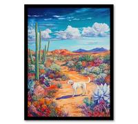 White Labrador in Blooming Cacti Oasis Dog Lover Framed Art Print Artery8 Multi W12 inch x H16 inch