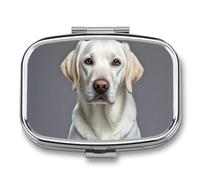 White Labrador Pill Box 2 Compartment - Small Metal Medicine Organizer Portable Pill Case for Purse Pocket Travel Vitamin Organizer for Men Women, BPA-Free