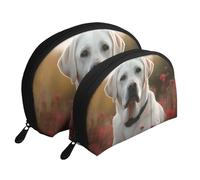 White Labrador Portable Shell Cosmetic Bag Set - Travel Makeup Organiser with Zipper & Inner Compartments