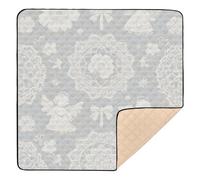 White Lace Angel Flowers Cute Foldable Baby Gym Play mat for Indoor Outdoor Cozy Breathable Foldable Playroom Activity Mat for Baby Kids Toddlers Infants, 50'' x 50''tapete Piano para Bebes