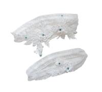 White Lace Appliques Wedding Garter for Bride Leg Ring Loop Belt with Blue Crystals(White)